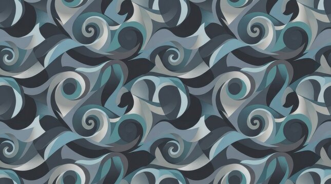 Seamless Pattern: Repeating abstract shapes continuously flowing across digital canvas composition
