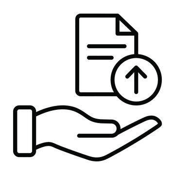 Document upload and hand icon with document information transfer registration application signature agreement