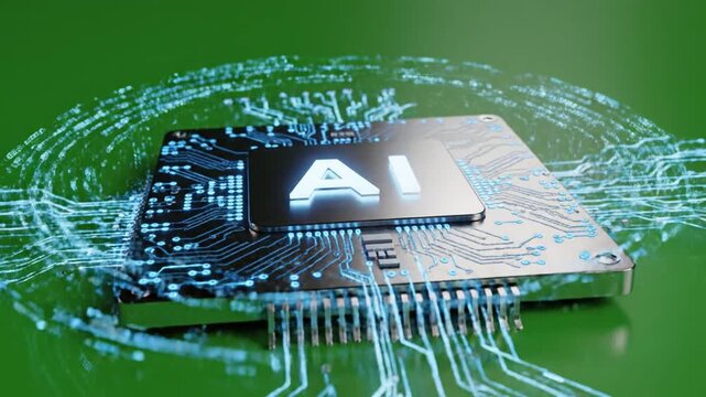 Artificial intelligence chip technology concept on a green background