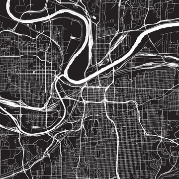 Kansas City Missouri Vector Map, Detailed City Street Map Black and White Minimalist Line Art