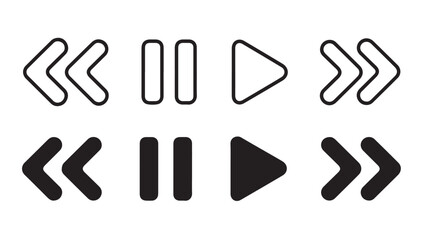 Obraz premium Media player control buttons set with fast forward rewind play pause navigation symbols.
