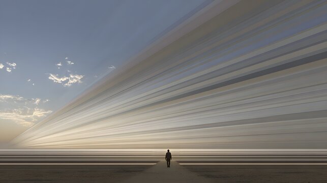 A demon possessed man came running from the tombs to meet Giesu, where the horizon appears divided into multiple stacked lines across space + flat terrain extending toward layered horizon bands + hori
