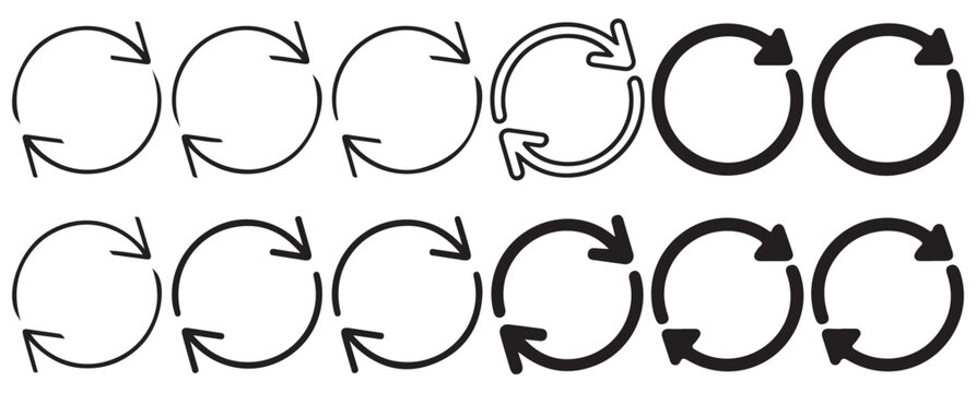 Outlined double arrow sync and exchange icons in circular frames for digital UI navigation. vector illustration eps 10