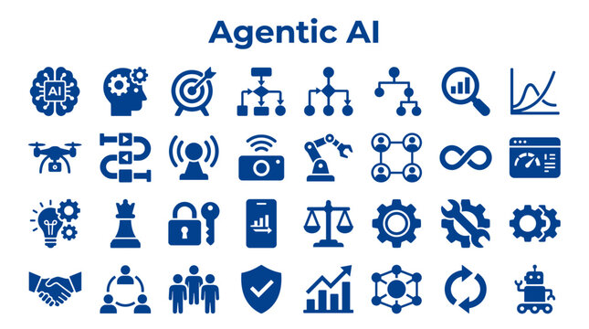 Agentic AI Icons and Symbols Representing Artificial Intelligence Innovation and Digital Transformation