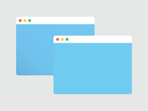 Browser window template, flat cartoon web browser in different sizes, vector illustration.