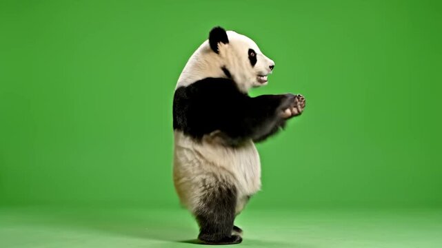 Funny Giant Panda Dancing on a Green Screen Background Perfect for Creative Video Editing and Humorous Content.