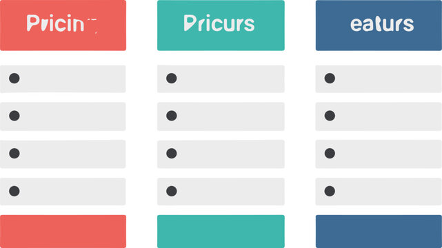 Three columns displaying marketing pricing and feature plan comparison charts for website subscription options on a clean white graphic background