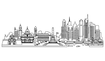 Obraz premium Minimal Line Art Manila City Skyline with Landmarks Clean Outline Vector Isolated on White Background EPS 10