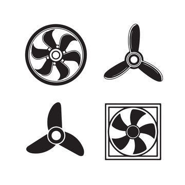 Fan and Propeller Vector Icons Set - Industrial Ventilation and Marine Propulsion Silhouette Collection