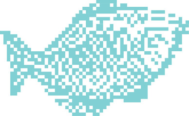Fototapeta premium Pixelated fish silhouette against a clean white backdrop digital art concept