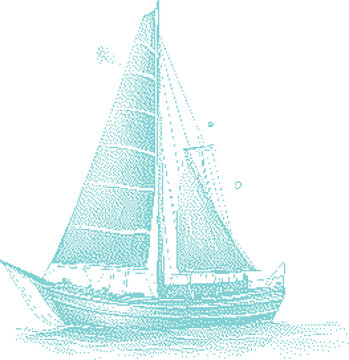 Sailboat under sail on the water with a textured dot pattern style