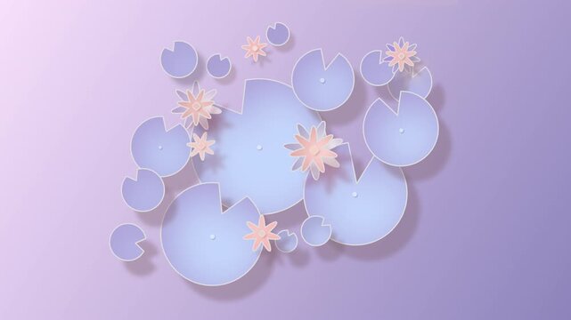4K Seamless Loop Paper Cut Lotus Pond Animation on Pastel Purple Background