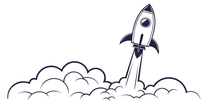 Powerful black rocket taking off from a dense cloud of smoke symbolizing a breakthrough and strong new start breakthrough illustration business innovation progress spaceship