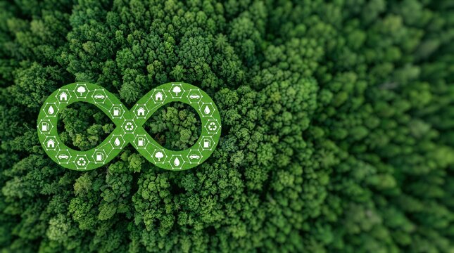 An aerial view of a green ring shaped object.