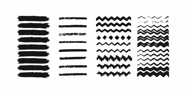 brush stroke collection of different lines and patterns on white background