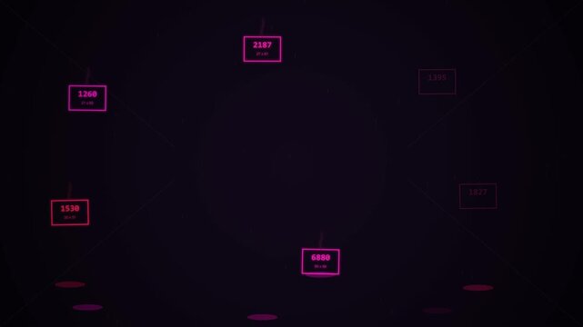 Digital floating data tags with numerical values in dark cyberspace