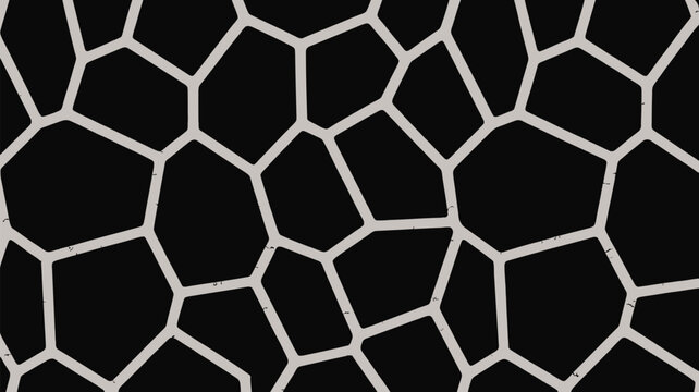  Abstract Geometric Voronoi Pattern Background with Black Polygonal Shapes and White Contours - Minimalist Mosaic Texture for Modern Design.