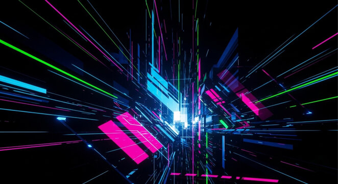 Abstract Geometric Neon Light Tunnel Effect.