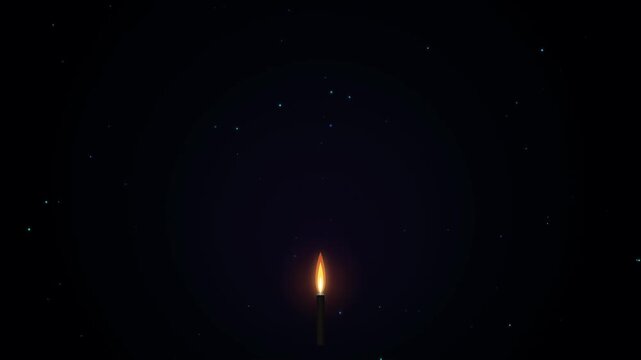 Animation of a single candle flame burning against a dark background with floating particles