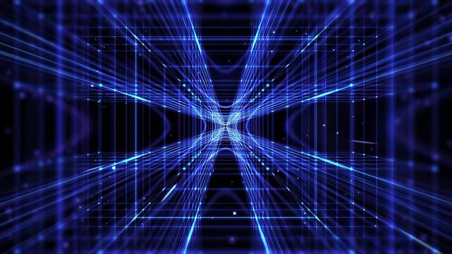 slow motion flight through an abstract cube tunnel with particle in space, 3d futuristic technology background