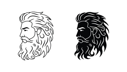 Man with beard profile portrait vector graphic set featuring artistic line art and solid black silhouette for barber shop and male grooming branding © Blend