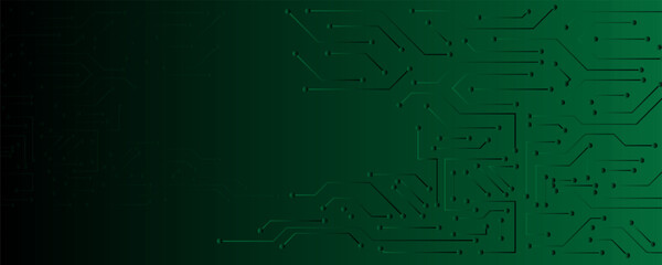 abstract technological background of a glowing green circuit board with network connections and digital data flow © Choirul Anwar