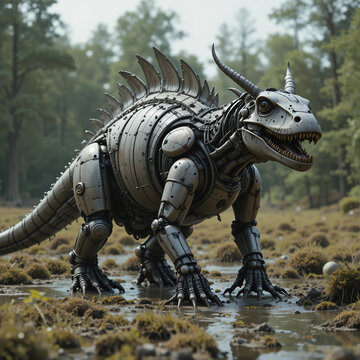 Ancient Robotic Estemmenosuchus in Prehistoric Wetland