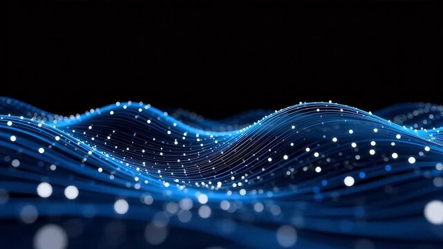 Blue wave of glowing dots on dark background