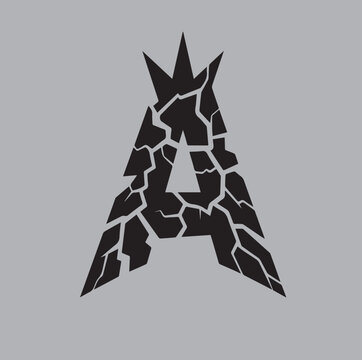 Edgy Gothic Letter A with Crown and Cracked Stone Texture Illustration