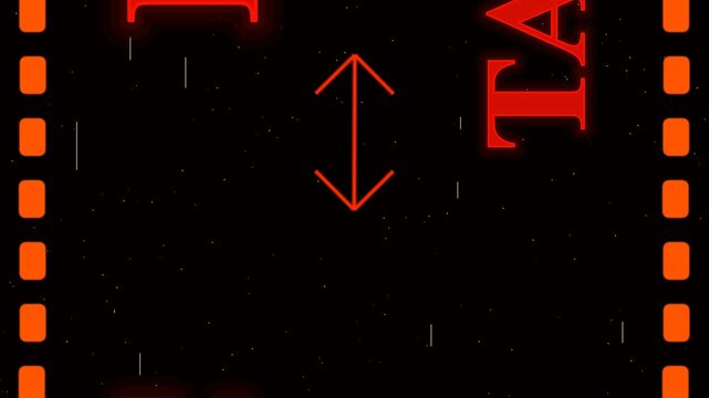 Red Glowing REC and Tapes Scrolling Text on Vintage 35mm Film Strip Background Overlay Loop