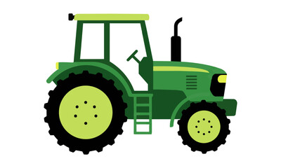 Naklejka premium Stylized green farm tractor in a flat minimal design isolated on a white background agricultural machinery concept
