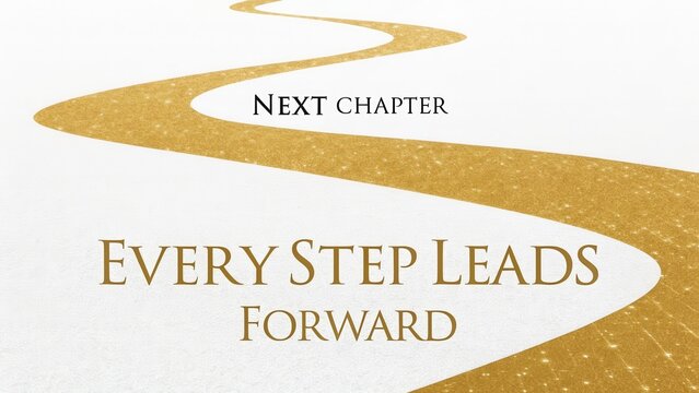 Golden path curves towards next chapter every step leads forward