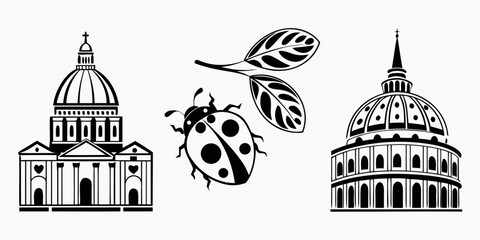 Classical building with dome ladybug on a branch with leaves domed building architecture classical government historic landmark structure wildlife © Bf