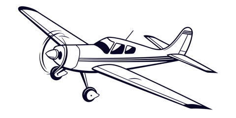 Vintage propeller airplane in flight graphic illustration general aviation sport plane single engine air travel flying machine light aircraft historical aircraft © Bf