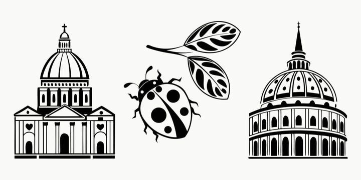Classical building with dome ladybug on a branch with leaves domed building architecture classical government historic landmark structure wildlife