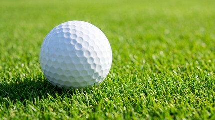 Fototapeta premium Golf ball on manicured green grass symbolizing precision, strategy, and leisure in professional sports and lifestyle.