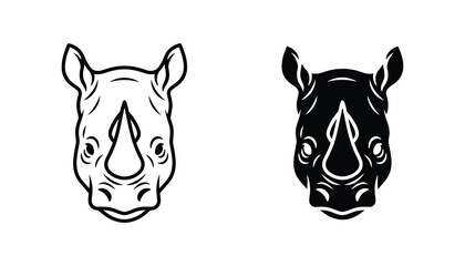 Stylized rhinoceros head front view icon set for branding and logos in line art and solid black graphic styles © Anchor