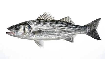 Fototapeta premium Professional scientific illustration of a sea bass, featuring shimmering silver scales and detailed fins for educational use.