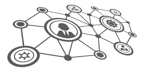 Connected network of business and technology icons with social network connections business technology collaboration organization management information structure © Mamun