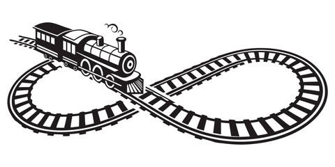 Vintage steam locomotive engine running on a figure eight infinity train track graphic illustration with locomotive infinity railroad transportation illustration © Mamun