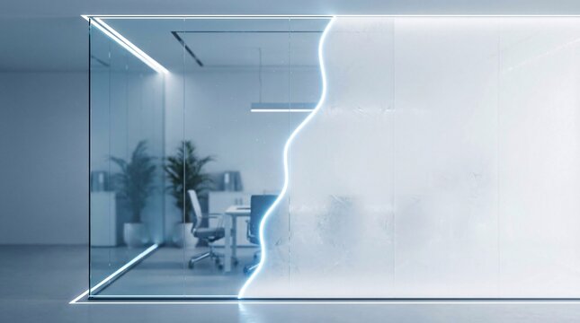 Smart office technology and corporate confidentiality concept featuring switchable frosted glass in modern meeting roo