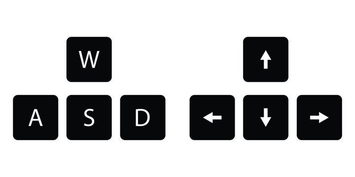 WASD and Arrow Key Direction Icon Set Vector Gaming Keyboard Controls Black and White Minimalist Line Symbols 
Editable Stroke Illustration