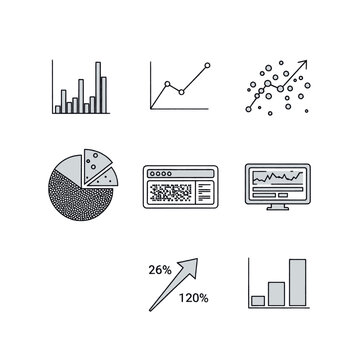 Collection of various business and financial charts and graphs, including bar charts, line graphs, pie charts, and scatter plots.