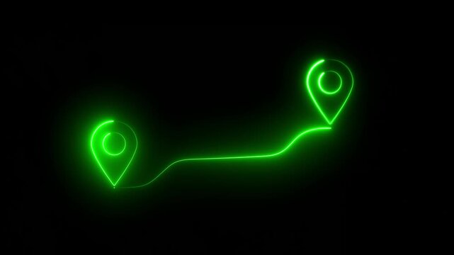 glowing neon light road with location sign animation. gps map direction