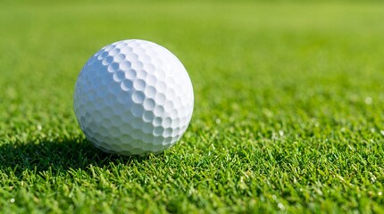 Obraz premium Close-up of a golf ball on green grass, symbolizing precision, leisure, and sportsmanship in golfing activities.