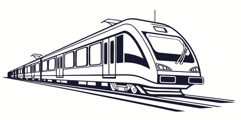 Modern passenger train silhouette graphic illustration, sleek high speed railway vehicle isolated on white background for travel and transportation design, transportation © Mamun