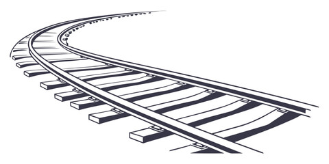 Graphic illustration of curved train tracks on a white background with transportation perspective destination infrastructure transport locomotive direction © Mamun