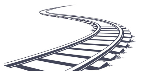 Illustration of winding train tracks extending into the distance with transportation perspective destination infrastructure transport locomotive direction distance © Mamun