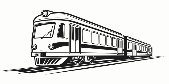 Sleek passenger train running on railroad tracks perspective view vector line art drawing of modern express transportation system railroad passenger transportation