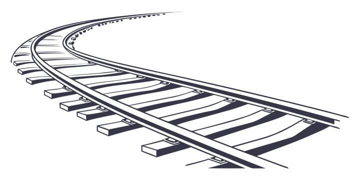 Graphic illustration of curved train tracks on a white background with transportation perspective destination infrastructure transport locomotive direction